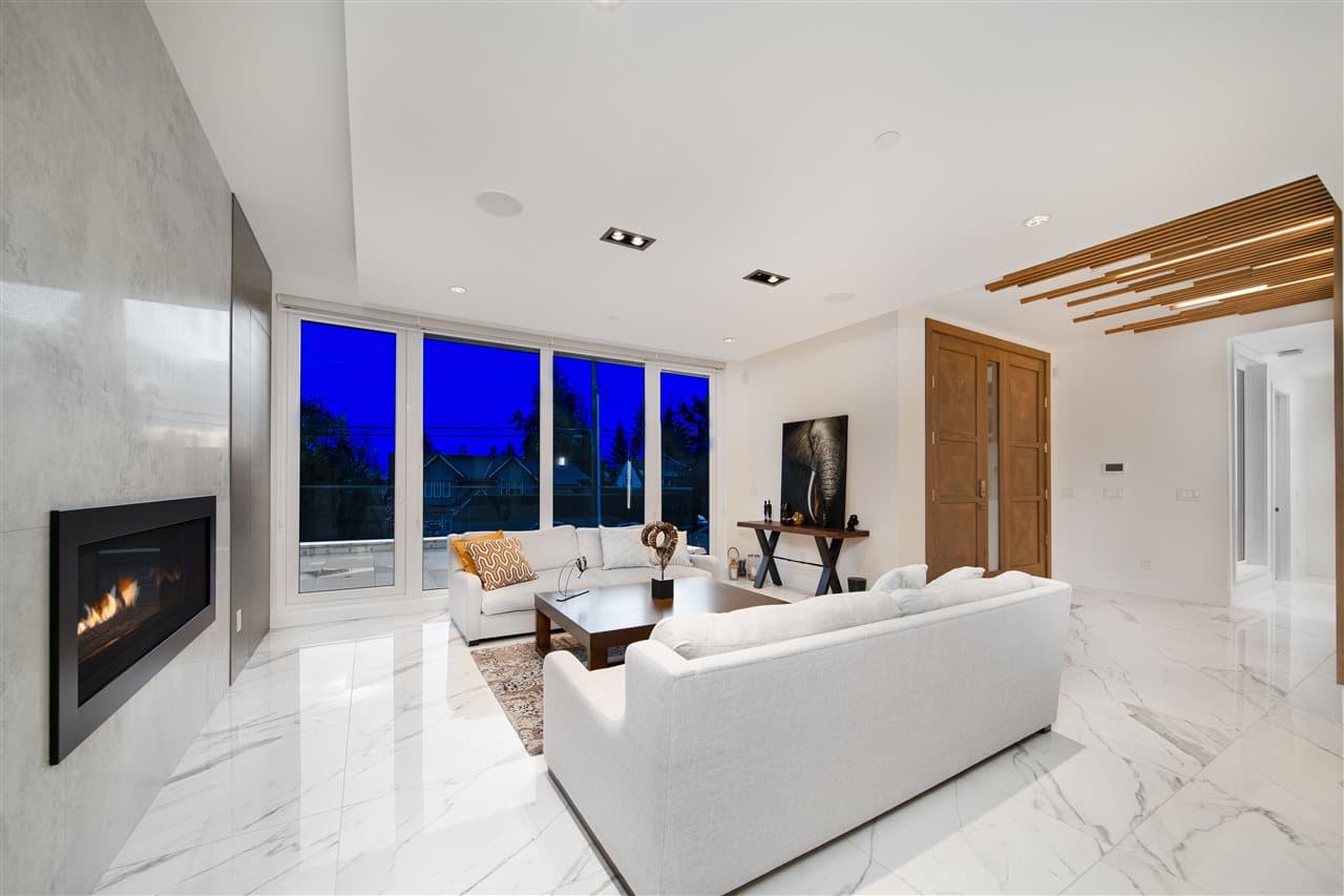 Inglewood House — living room at twilight