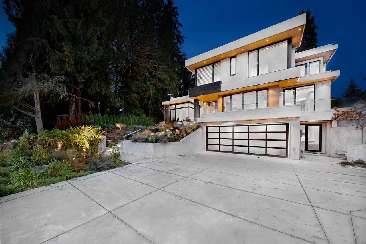 Inglewood House — garage exterior at twilight