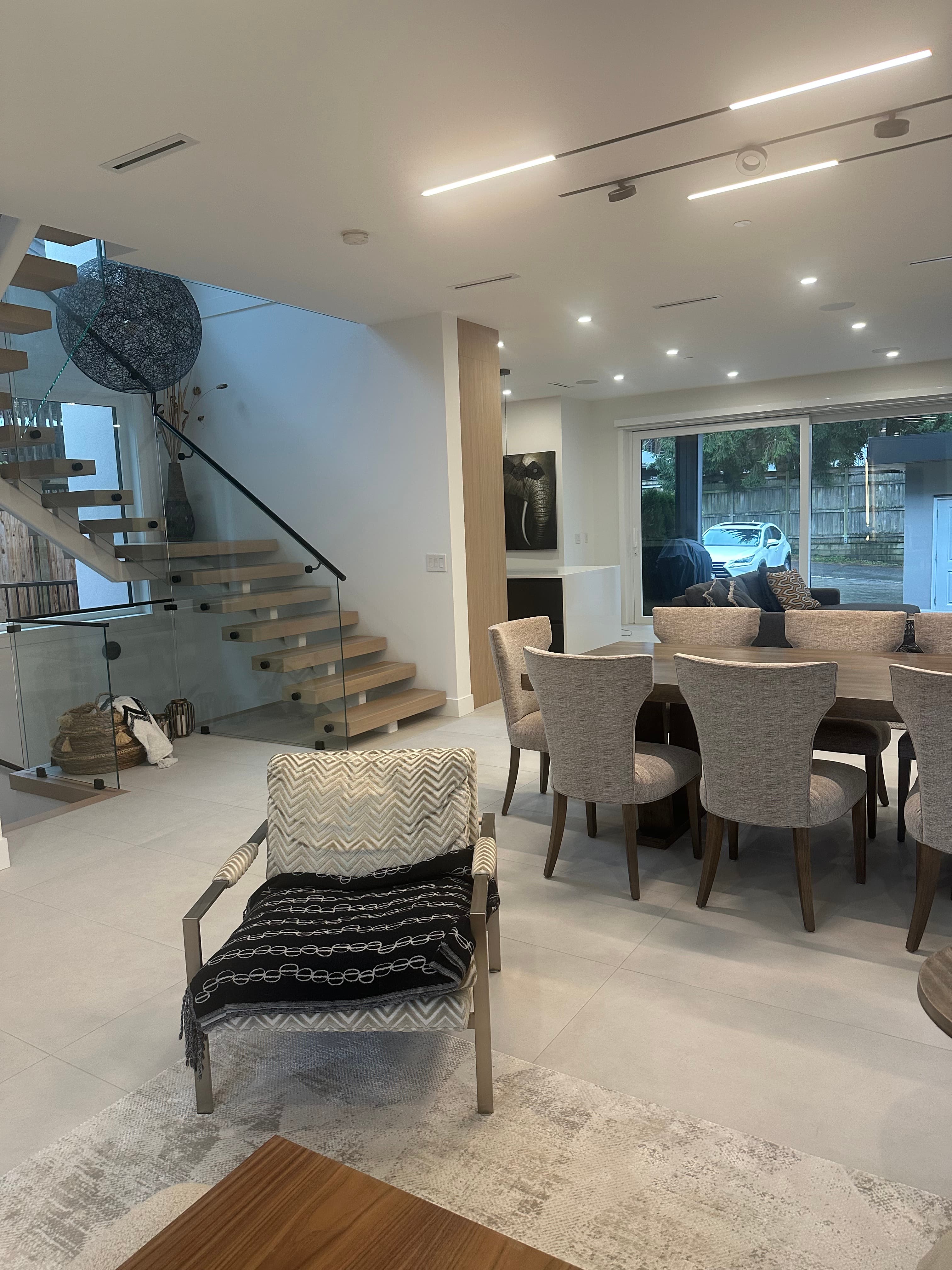 Jefferson House — dining area beneath the open stairwell