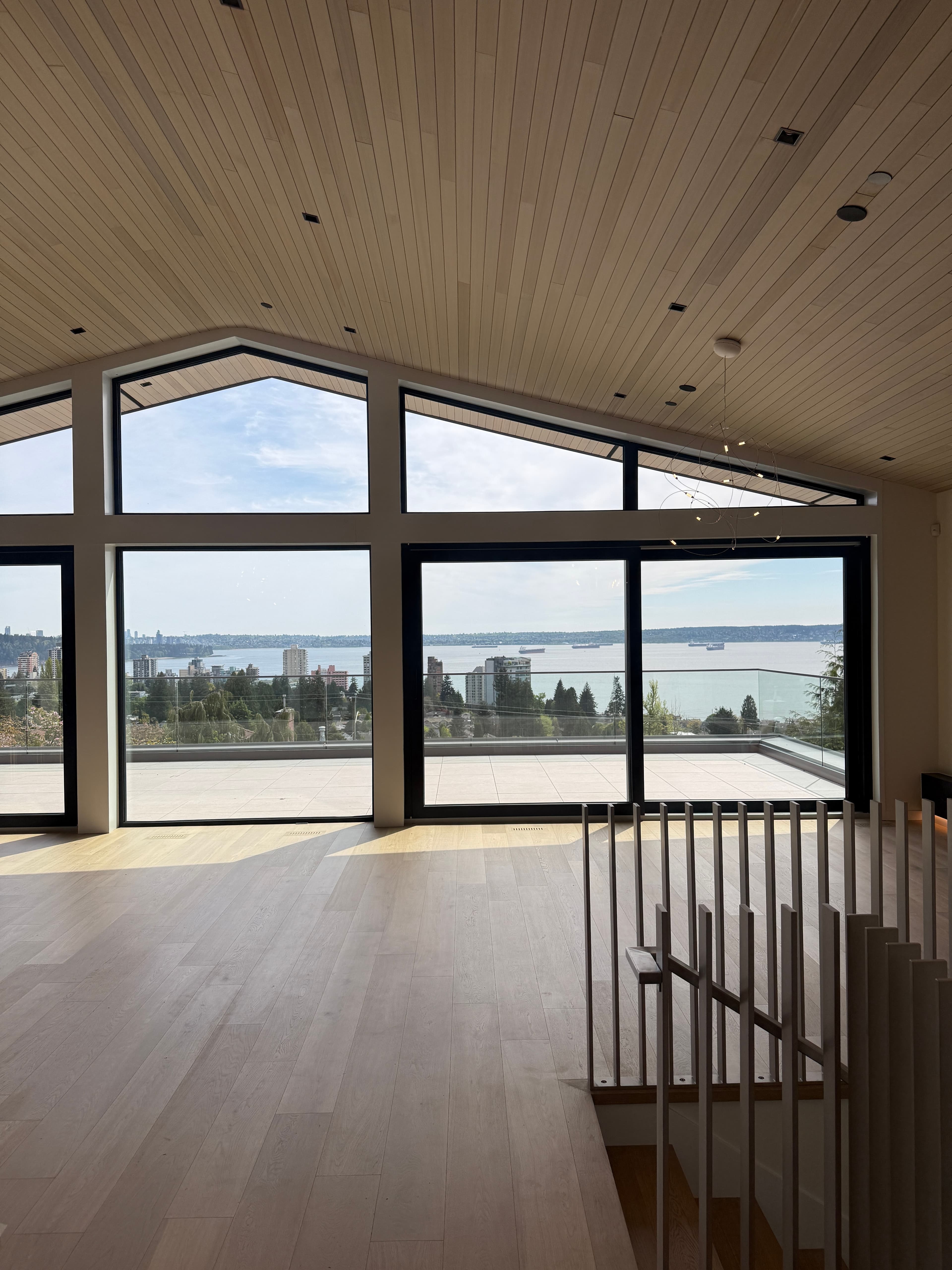 Nelson House 3 — great room window wall with ocean view