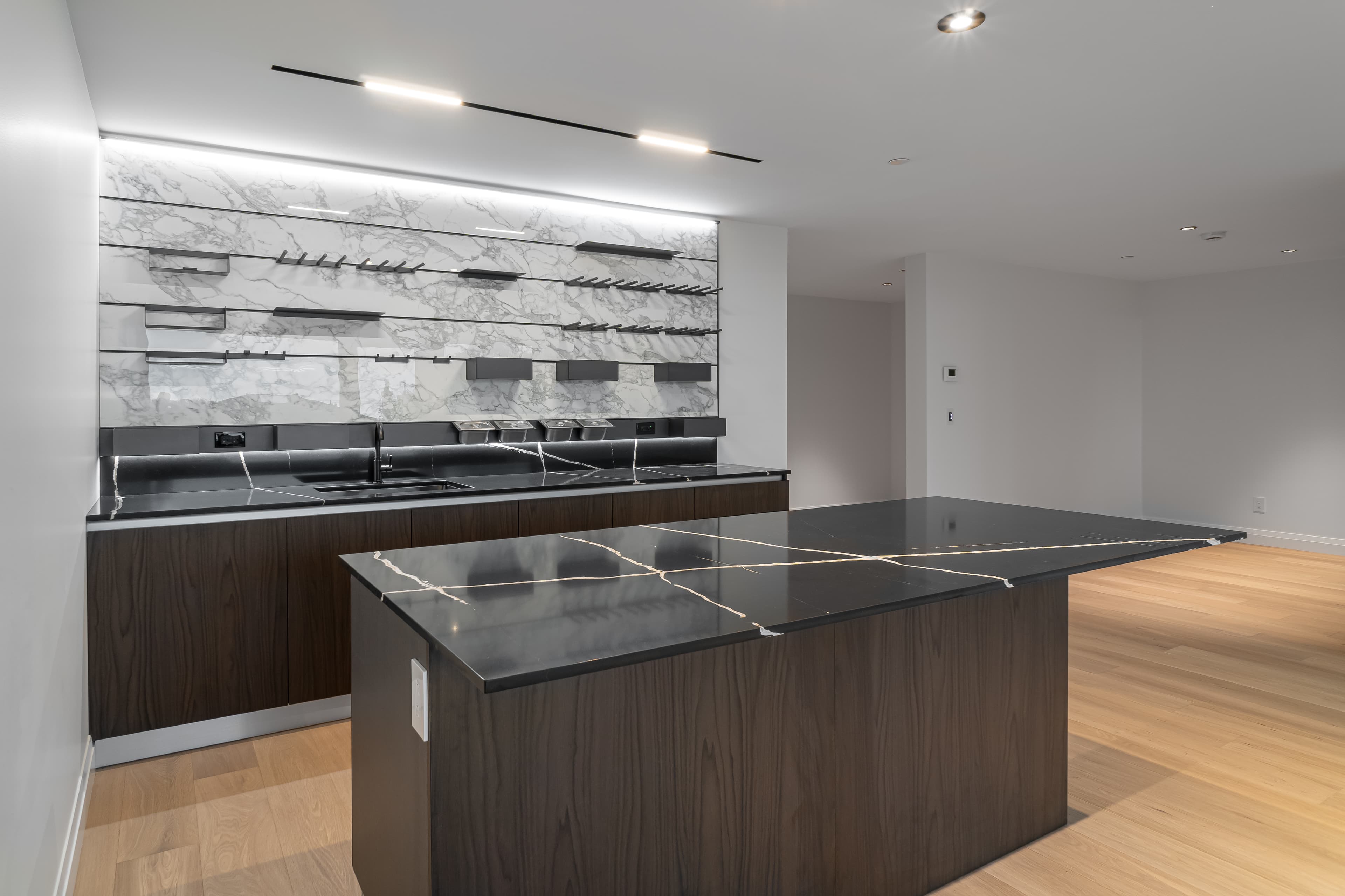 Nelson House 3 — butler's pantry with book-matched marble wall